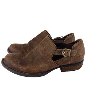 Born Womens Sz 7.5 Brown Suede Leather Bootie Cut Out Western Boho Comfort Shoe